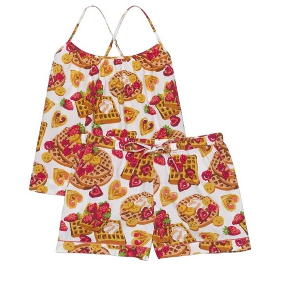 Anthropologie Other - Anthropologie Printfresh Waffles In Bed  2 pc Pajama Set Cami & Shorts M